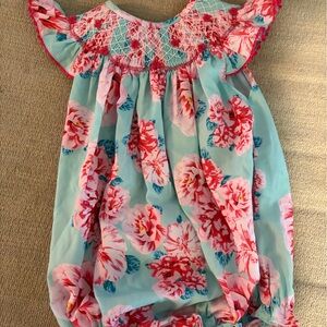 Little J Smocks Pink and Blue Floral bubble